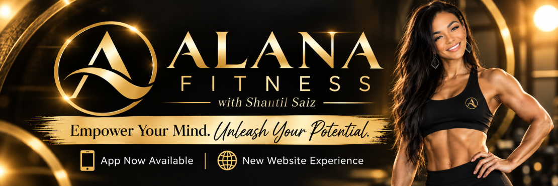 Alana Fitness banner with Shantil Saiz and app now available announcement Alignment:
